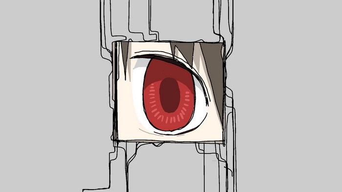 Minimalist artwork of a red eye