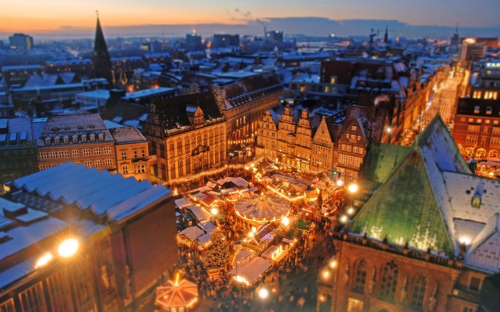 Bremen cityscape with Christmas market in winter