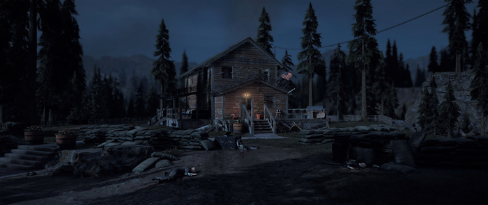 4K night screenshot from Far Cry 5 showing a house