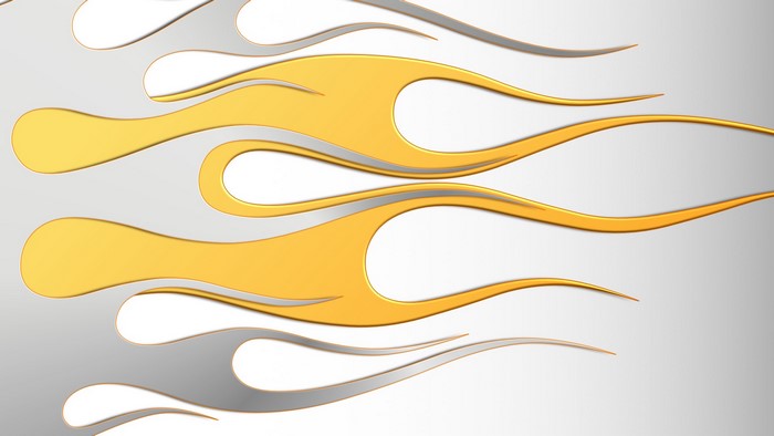 Abstract gold and silver flame design