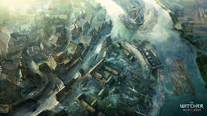 The Witcher 3: Wild Hunt fantasy town with waterway