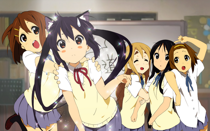 K-ON! girls in school uniforms