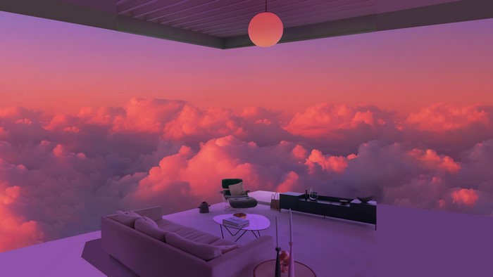 Room above clouds at sunset