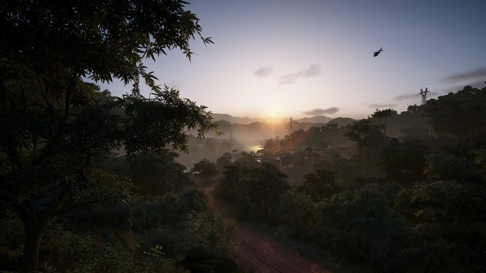 Ghost Recon Wildlands helicopter at sunrise