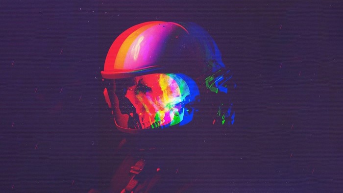 Astronaut with Glitch Art Skull Helmet