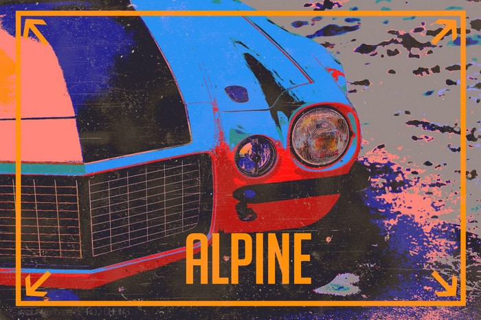 Alpine sports car with grunge effect
