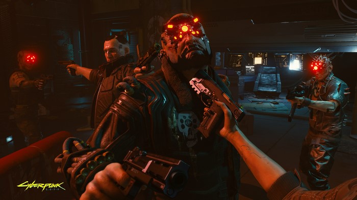Cyberpunk 2077 screenshot with armed characters