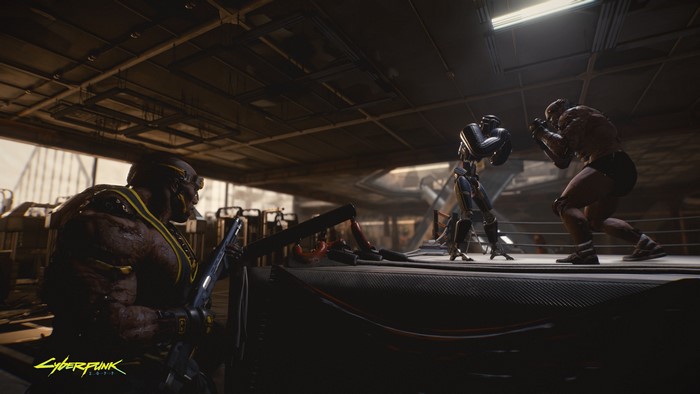 Cyberpunk 2077: Two fighters in a ring