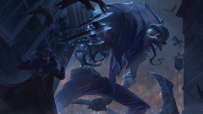 Fiddlesticks from League of Legends in a dark alley
