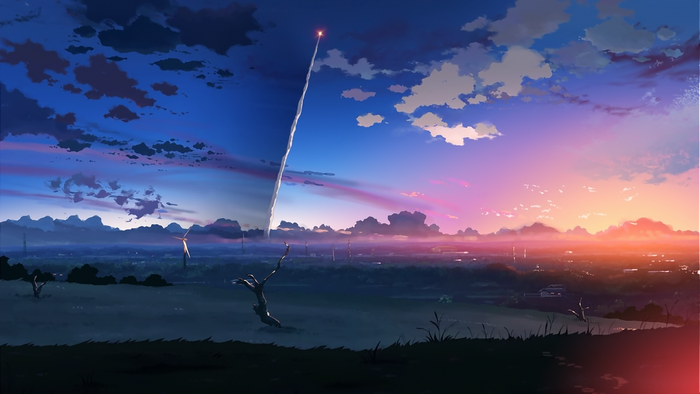 5 Centimeters Per Second landscape with rocket launch
