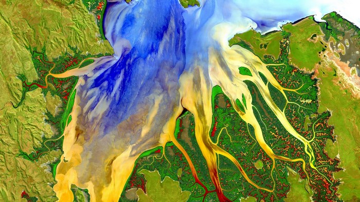 Satellite view of a river delta in Australia
