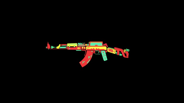 Colorful AK-47 rifle with video game elements