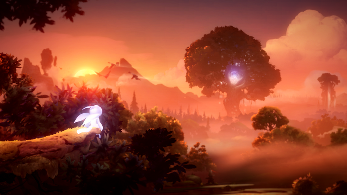 Ori from Ori and the Will of the Wisps on a branch