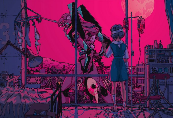 Ayanami Rei from Neon Genesis Evangelion with EVA Unit 01
