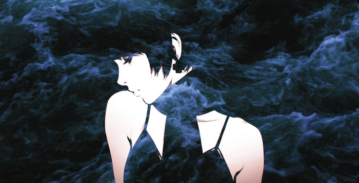 Woman in a dark, abstract background