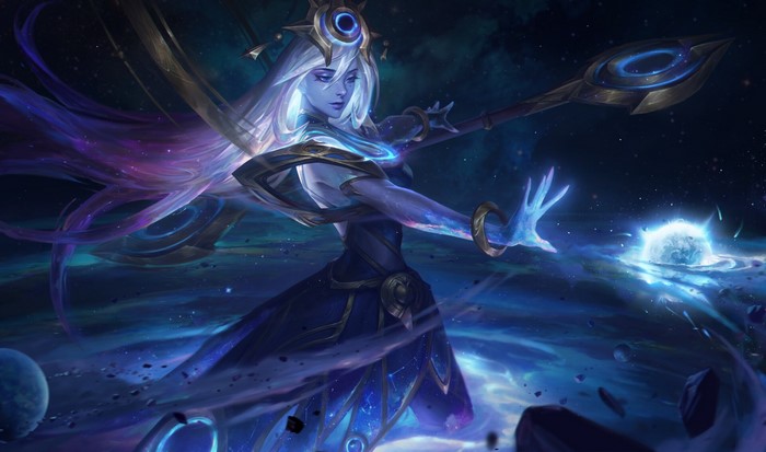 Cosmic Sorceress with Staff in Space