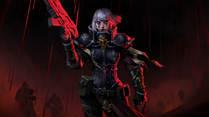 Sister of Battle with bolter in Warhammer 40,000