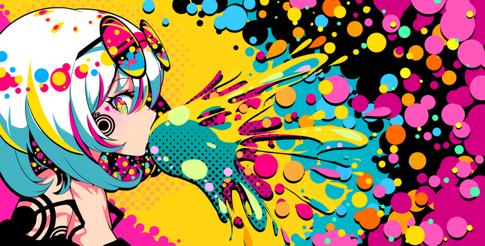 Anime girl with sunglasses and paint splashes