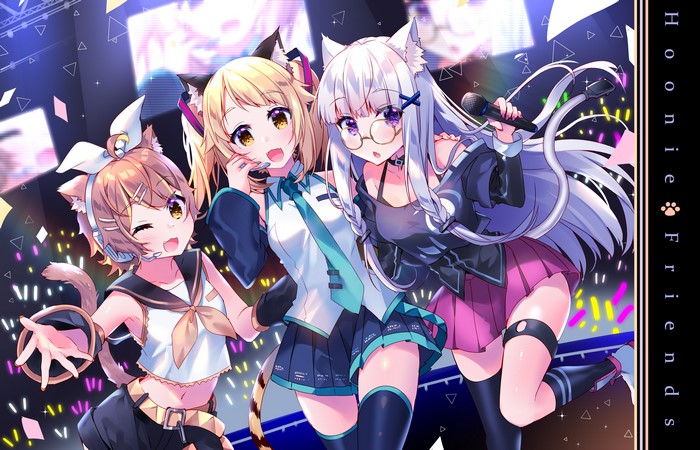 Anime girls with animal ears singing on stage