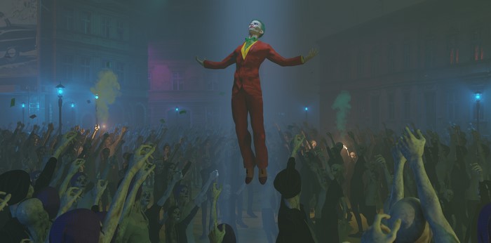 Joker levitating above a crowd