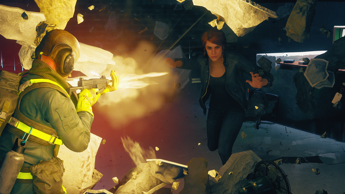Jesse Faden from Control in a firefight