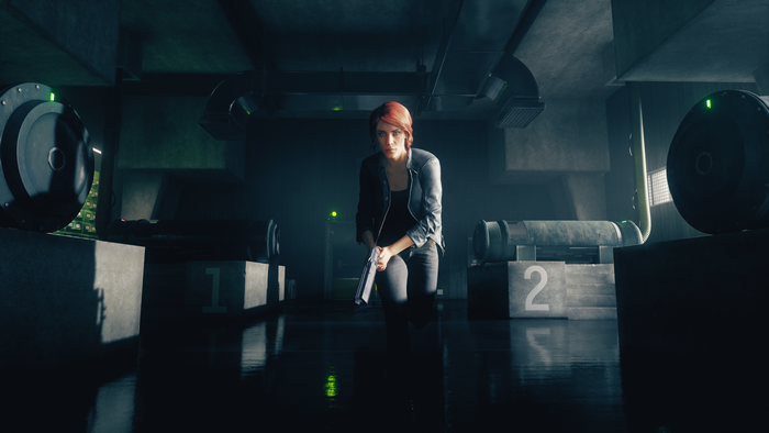 Jesse Faden from Control holding a gun