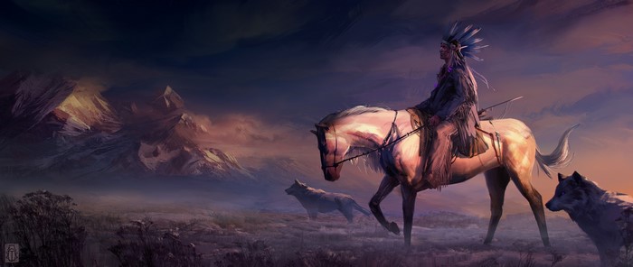 warrior, Native Americans, artwork, men, horse, HD Wallpaper | Rare Gallery