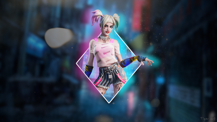 Harley Quinn from Fortnite in a diamond frame