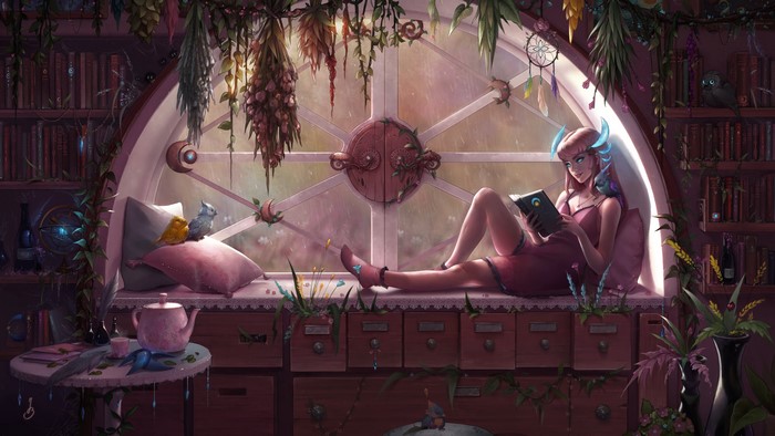 Artwork by Jenny Brozek: Woman reading by a window