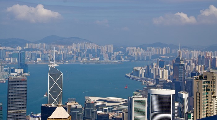 Hong Kong skyline with skyscrapers and Victoria Harbour