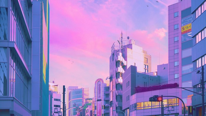 4K Japan Urban Cityscape with Pink Sky