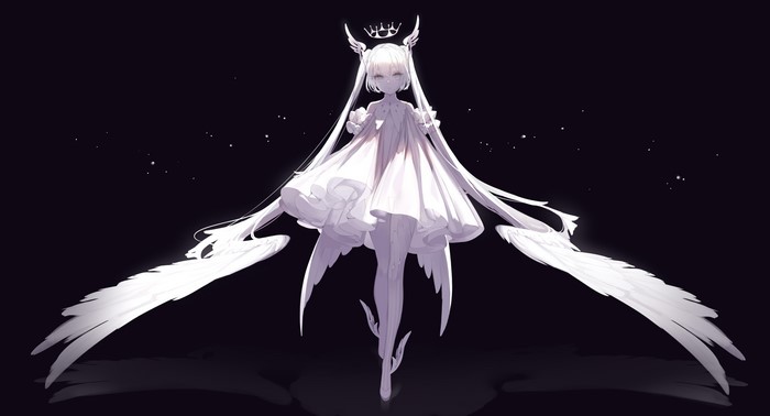 Anime girl with twintails, crown, and wings