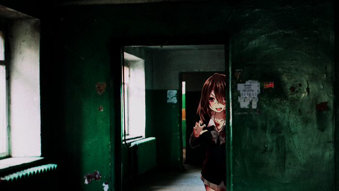 Anime girl in abandoned Russian house