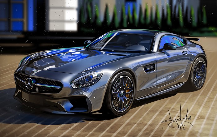Digital illustration of a Mercedes-AMG GT S