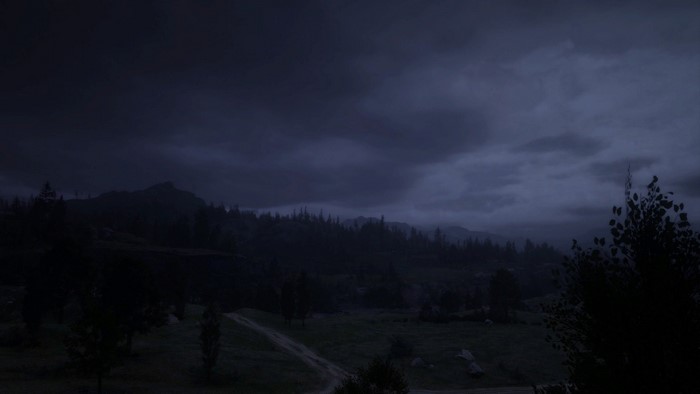Dark landscape with stormy clouds in Red Dead Redemption 2