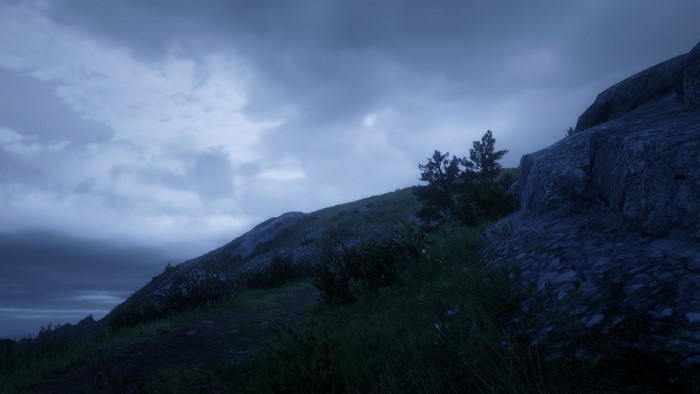Red Dead Redemption 2 rocky landscape with cloudy sky