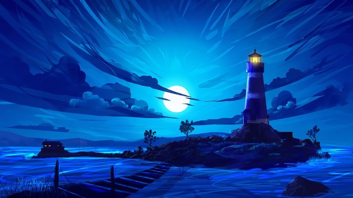 4K Lighthouse on an Island at Night