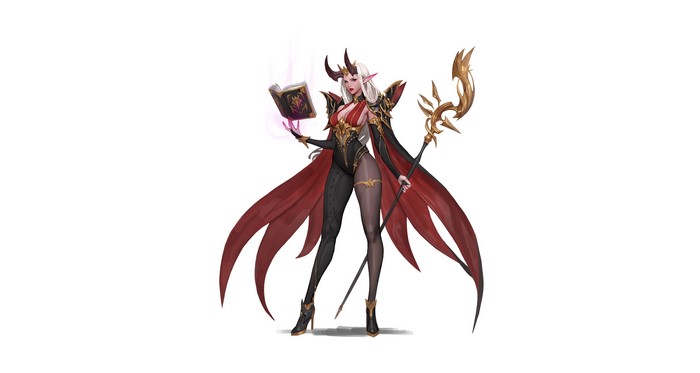 Fantasy Elf Sorceress with Book and Staff