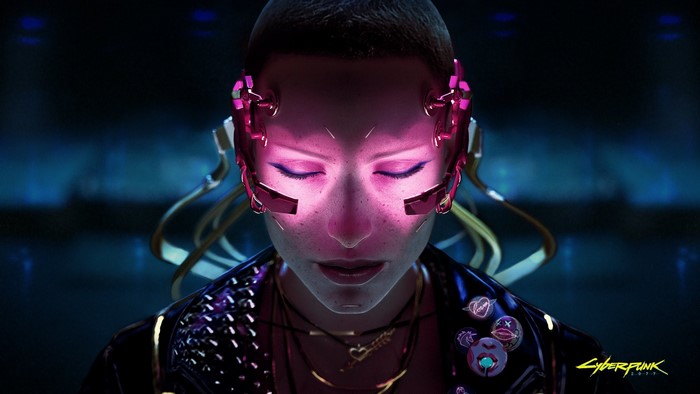 Cyberpunk 2077 character with cybernetic implants
