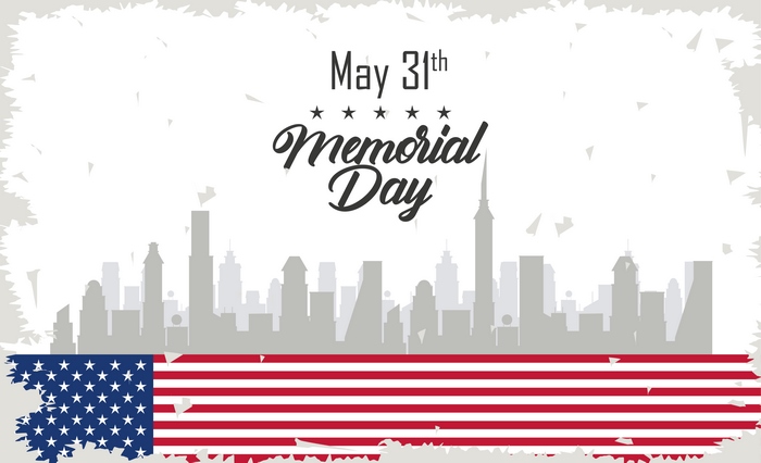 Memorial Day Skyline with American Flag