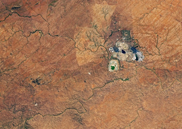 Aerial view of a large open-pit mine in South Africa
