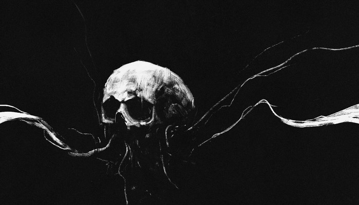 Skull with abstract white lines on black background