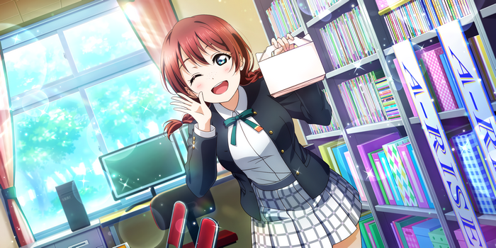Emma Verde from Love Live! Sunshine holding a gift box