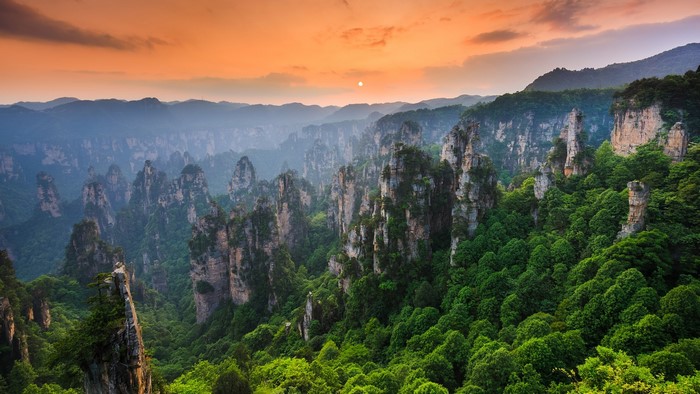 Zhangjiajie National Forest Park at Sunset