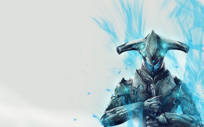 Warframe digital art with blue energy