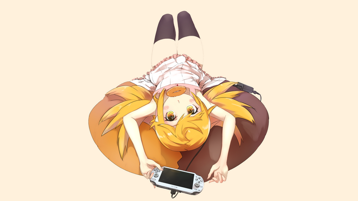 Oshino Shinobu from Monogatari Series playing PS Vita