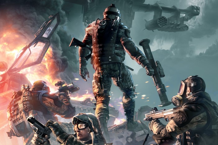Soldiers with weapons in Warface video game art