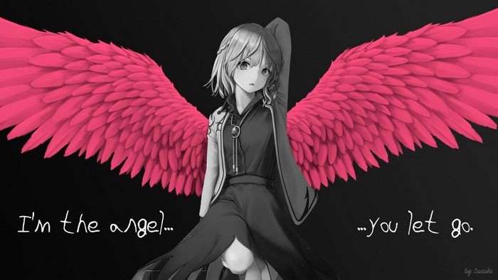 Anime girl with pink angel wings