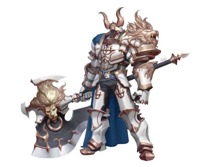 Knight with Lion-themed Armor and Battle Axe