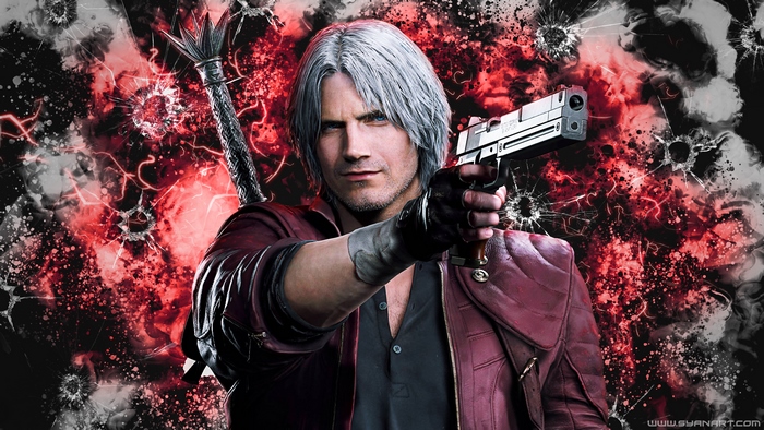 Dante from Devil May Cry 5 holding a gun